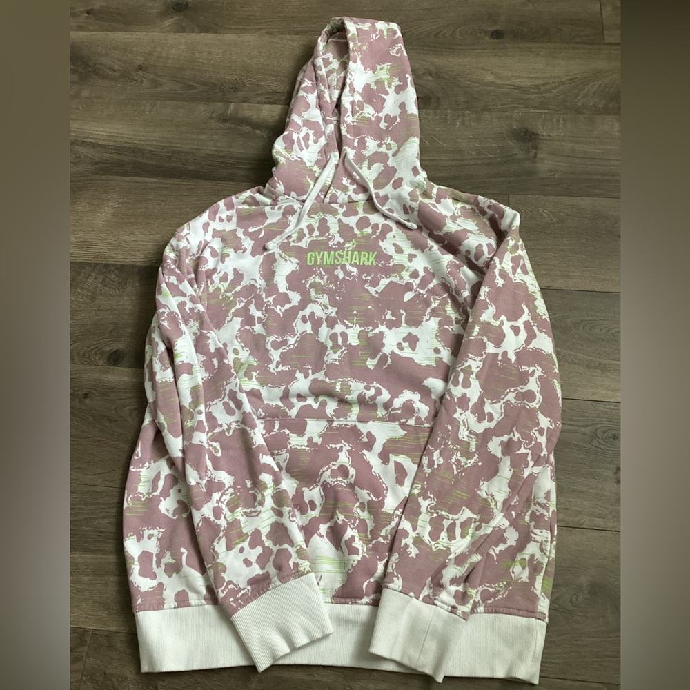GYMSHARK Long Sleeve Camo Hoodie Sweatshirt with Front Pocket Size XS